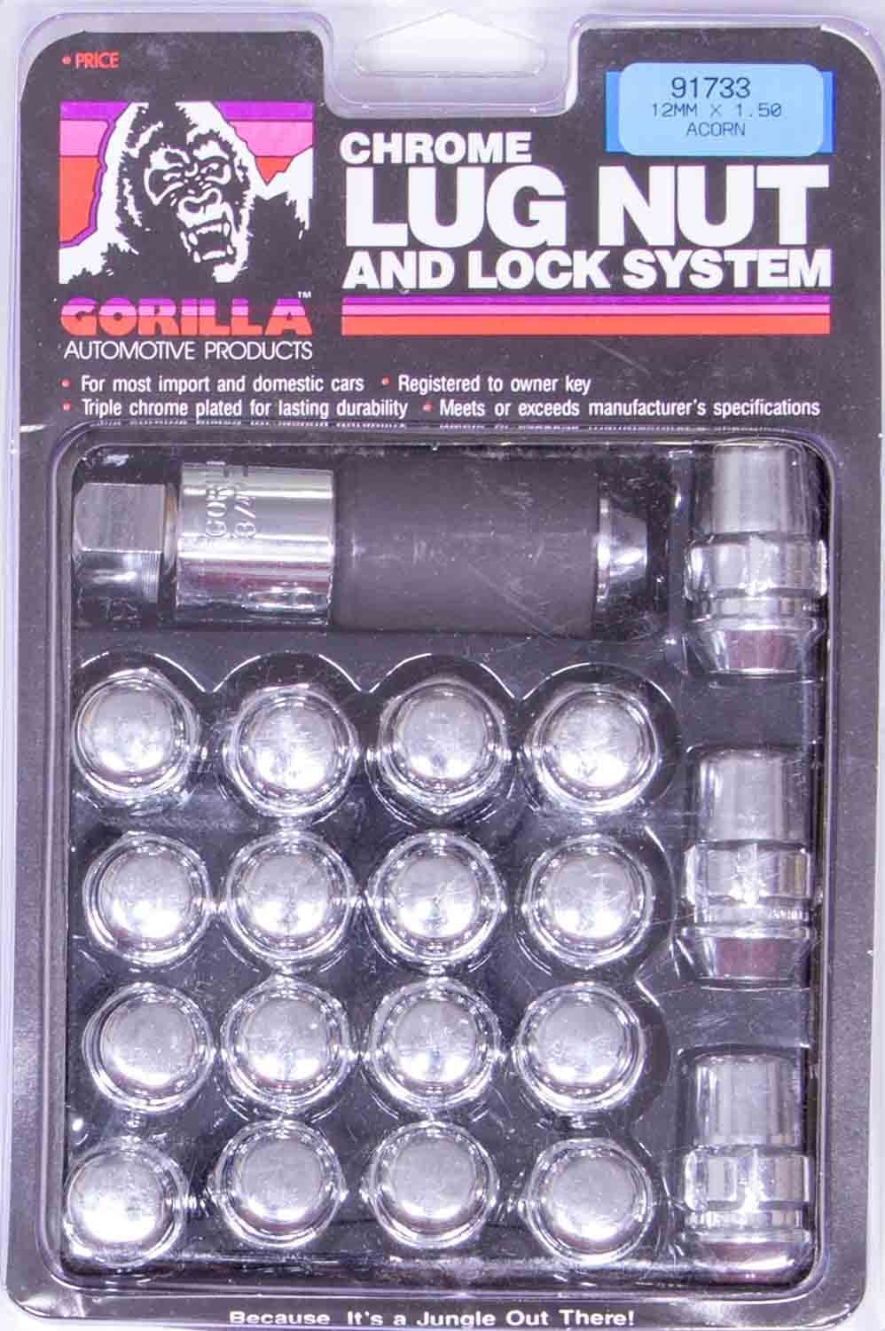 Gorilla Automotive 91783 Acorn Bulge Chrome Lug Nut and Lock System (1/2-Inch Thread Size)