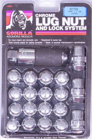 Gorilla Automotive 91783 Acorn Bulge Chrome Lug Nut and Lock System (1/2-Inch Thread Size)