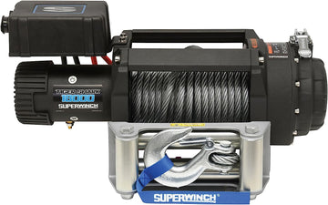 Superwinch 1518000 Tiger Shark 18000 12V DC Winch 18,000lb/8165kg Single Line Pull with Roller Fairlead, 29/64" x 80' Steel Wire Rope, Corded Handheld Remote