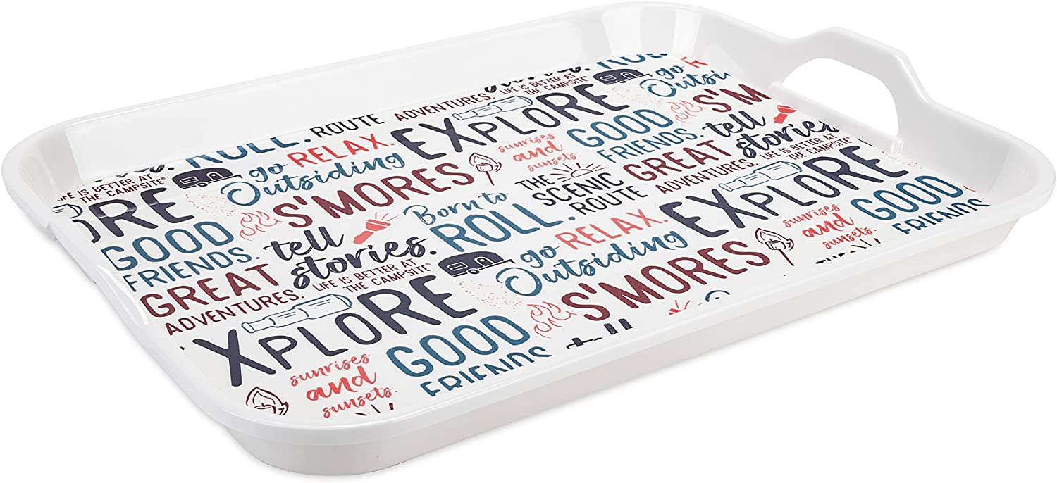 LIFE IS BETTER AT THE CAMPSITE Camco Life is Better, Graffiti Design | Allows You to Easily Carry and Serve Food | Perfect for Kitchen Prep, Storage, RVing, Indoor and Outdoor Use (53486), White