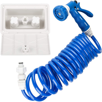 Dura Faucet (DF-SA189-WT) RV Exterior Quick Connect Sprayer, Hose, and Exterior Spray Box Kit (White)