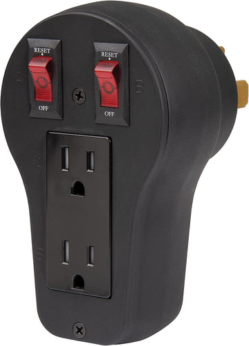 Progressive Industries 50A RV Male to (2) 15A Female Resettable Circuit Breaker Adapter, CBA-5015,Black