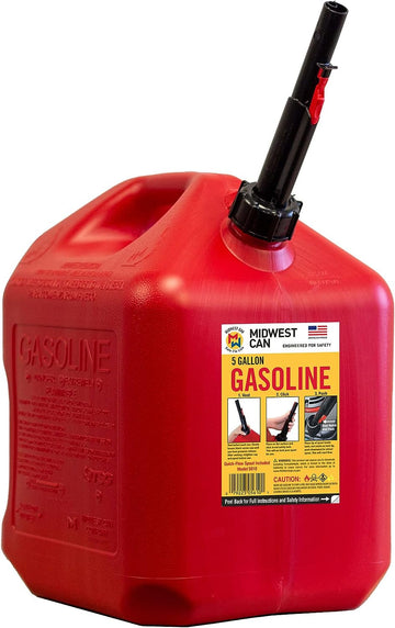 Midwest Can Company 5610 5-Gallon EPA & CARB Compliant Gas Can Fuel Container Jug with Spout and Flame Shield System, Red