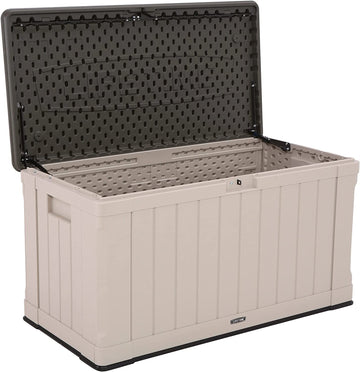 Lifetime 60186 Heavy-Duty Outdoor Storage Deck Box, 116 Gallon Desert Sand/Brown 116 Gallon Desert Sand / Brown