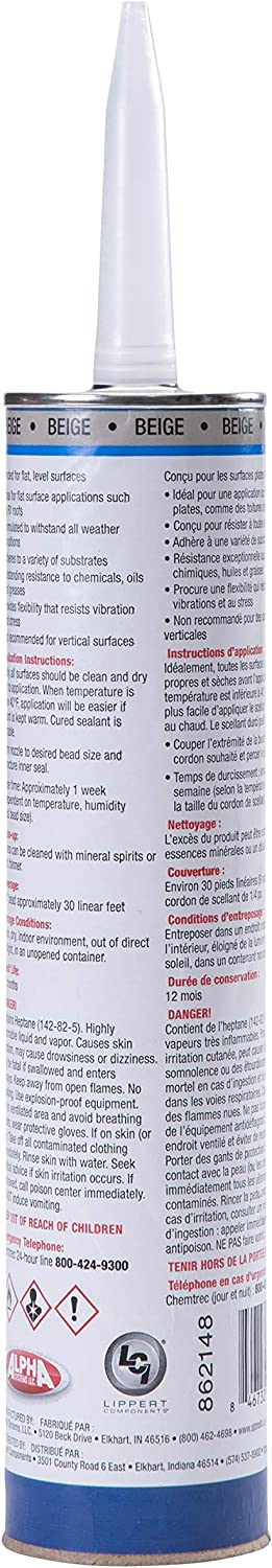 Lippert Components 1021 Low VOC Self-Leveling Lap Sealant, Beige (10.3 Oz. Tube) (N102104TLCI)