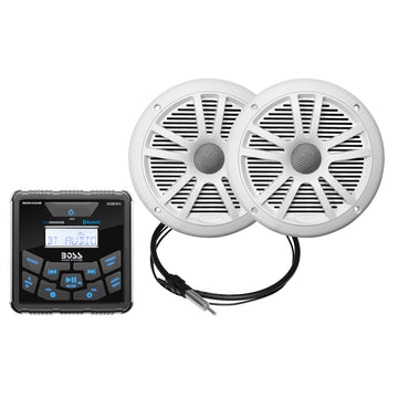 Boss Audio MCKGB450W.6 Marine Package - Bluetooth®In-Dash Marine Gauge Digital Media AM/FM Receiver w/6.5" Speakers - White