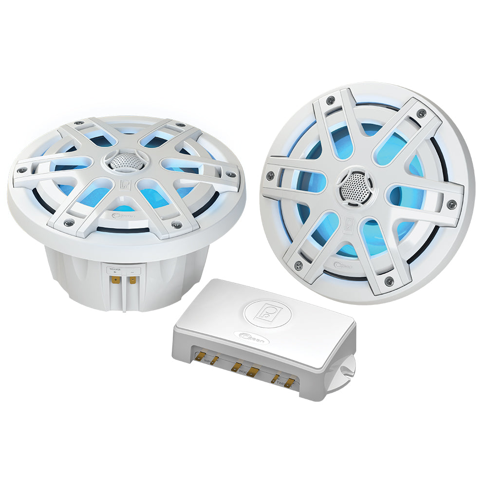 Poly-Planar MA-OC6 6.5" Round Waterproof Blue LED Lit Speaker - White