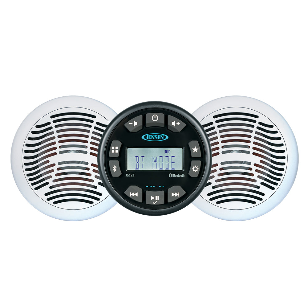 JENSEN JMS3SSPKG Marine Entertainment System w/AM/FM/USB Bluetooth Stereo & Pair AMS620W Speakers