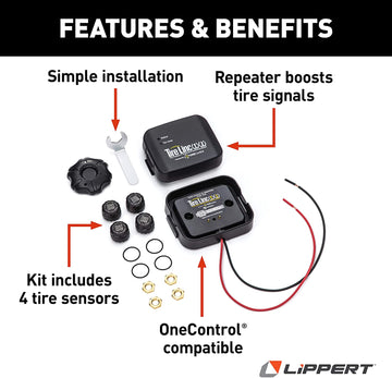 Lippert Components - 2020106863 Tire LINC Tire Pressure and Temperature Monitoring System for RVs (TPMS) with Tire Sensors and Repeater