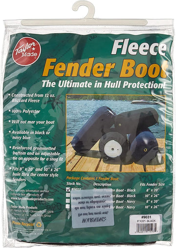 Taylor Made Products Fleece Boat Fender Cover for Center Rope Tube Style Fenders (8" x 20") Black