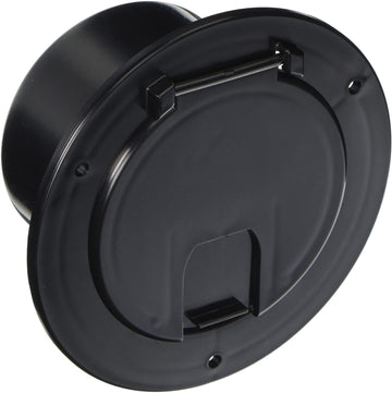 RV Designer B113, Round Electrical Cable Hatch, Deluxe, Replaceable Lid, 5.2 inch Diameter, Black
