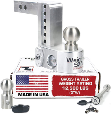 Weigh Safe Adjustable Trailer Hitch Ball Mount - 6" Drop Hitch for 2" Receiver w/ 2 pc Keyed Alike Lock Set, Premium Aluminum Trailer Tow Hitch w/Built in Weight Scale for Anti Sway, 12,500 lbs GTW 6" Drop Hitch 2 Piece Keyed Alike Lock Set