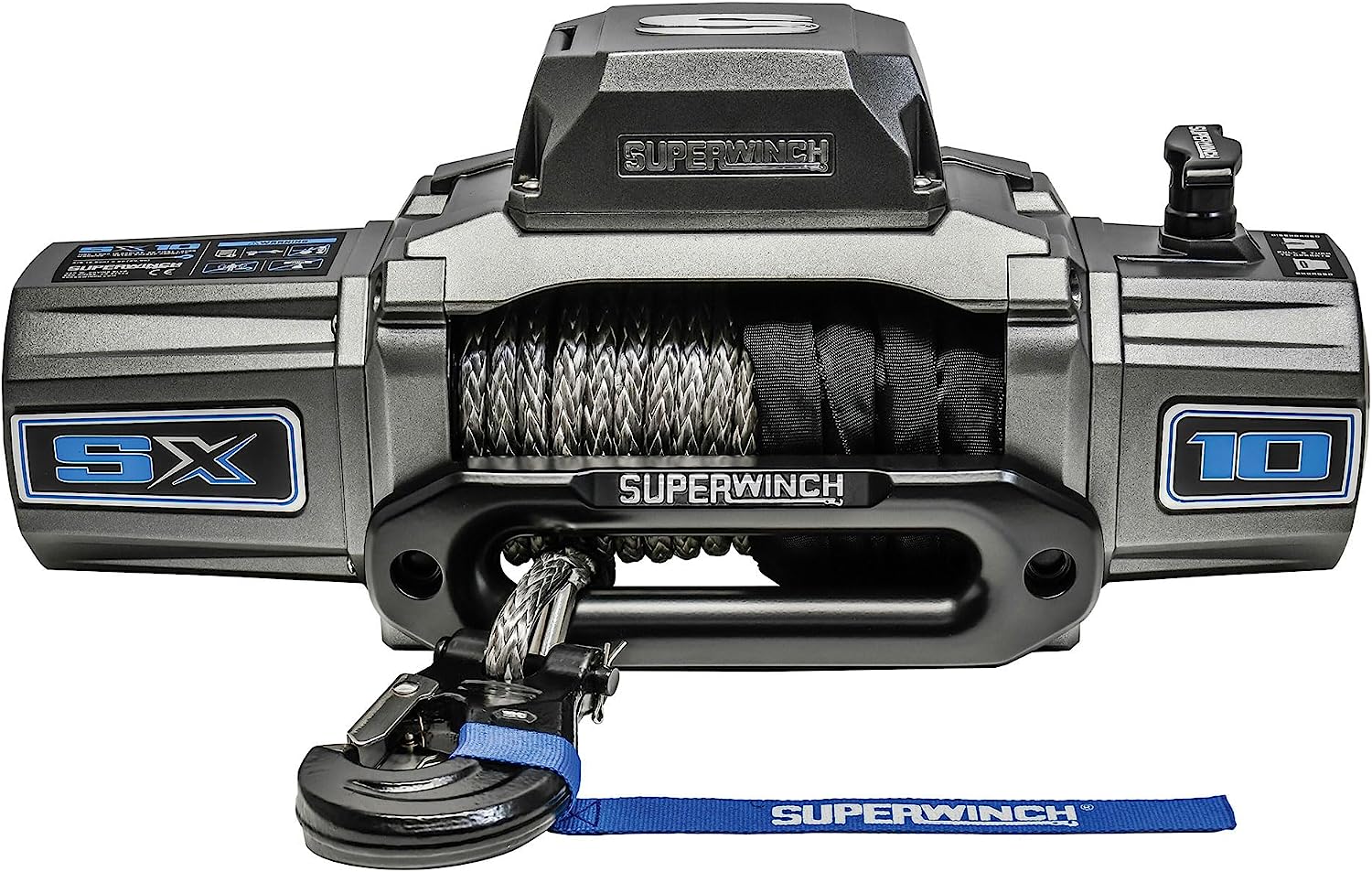 Superwinch 1710201 SX10SR 12V DC Winch 10,000 lb/4,536 kg Single Line Pull with Hawse Fairlead, 3/8in x 80ft Synthetic Rope, Corded Handheld and Wireless Remote 10,000lb Synthetic Rope