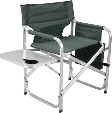 Faulkner Aluminum Director Chair with Folding Tray and Cup Holder, Green