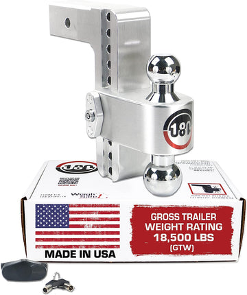 Weigh Safe 180 Hitch CTB8-2.5 8" Drop Hitch, 2.5" Receiver 18,500 LBS GTW - Adjustable Aluminum Trailer Hitch Ball Mount & Chrome Plated Combo Ball, Dual Pin Keyed Lock 8" Drop Chrome Plated Steel Combo Ball
