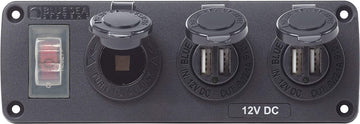 Blue Sea Systems 4365-BSS Water-Resistant Accessory Panel - 15A Circuit Breaker, 12V Socket, 2x 2.1A Dual USB Chargers