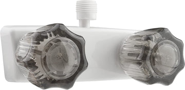 Dura Faucet (DF-SA100S-WT) RV Shower Faucet Valve Diverter with with Smoked Acrylic Knobs (White)