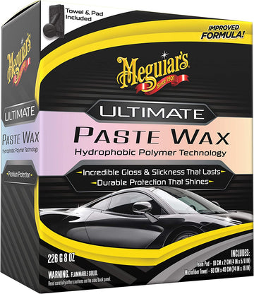 Meguiar's Ultimate Paste Wax, Durable Protection That Shines, Towel and Pad Included - 8 Oz Container