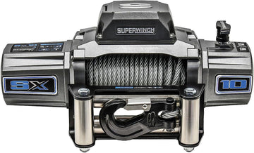 Superwinch 1710200 SX10 12VDC Winch 10,000 lb/4,536 kg Single Line Pull with Roller Fairlead, 3/8in x 80ft Steel Wire Rope, Corded Handheld Remote