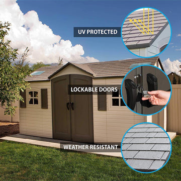 Lifetime 60079 Outdoor Storage Dual Entry Shed, 15 x 8 ft, Desert Sand