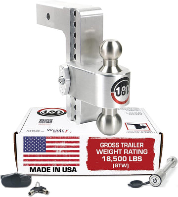 Weigh Safe Adjustable Trailer Hitch Ball Mount, 8" Adjustable Drop Hitch for 2.5" Receiver w/2 pc Keyed Alike Lock Set, Heavy Duty Aluminum Trailer Tow Hitch w/Stainless Steel Tow Balls,18,500 lbs GTW 8" Drop Hitch 2 Piece Keyed Alike Lock Set