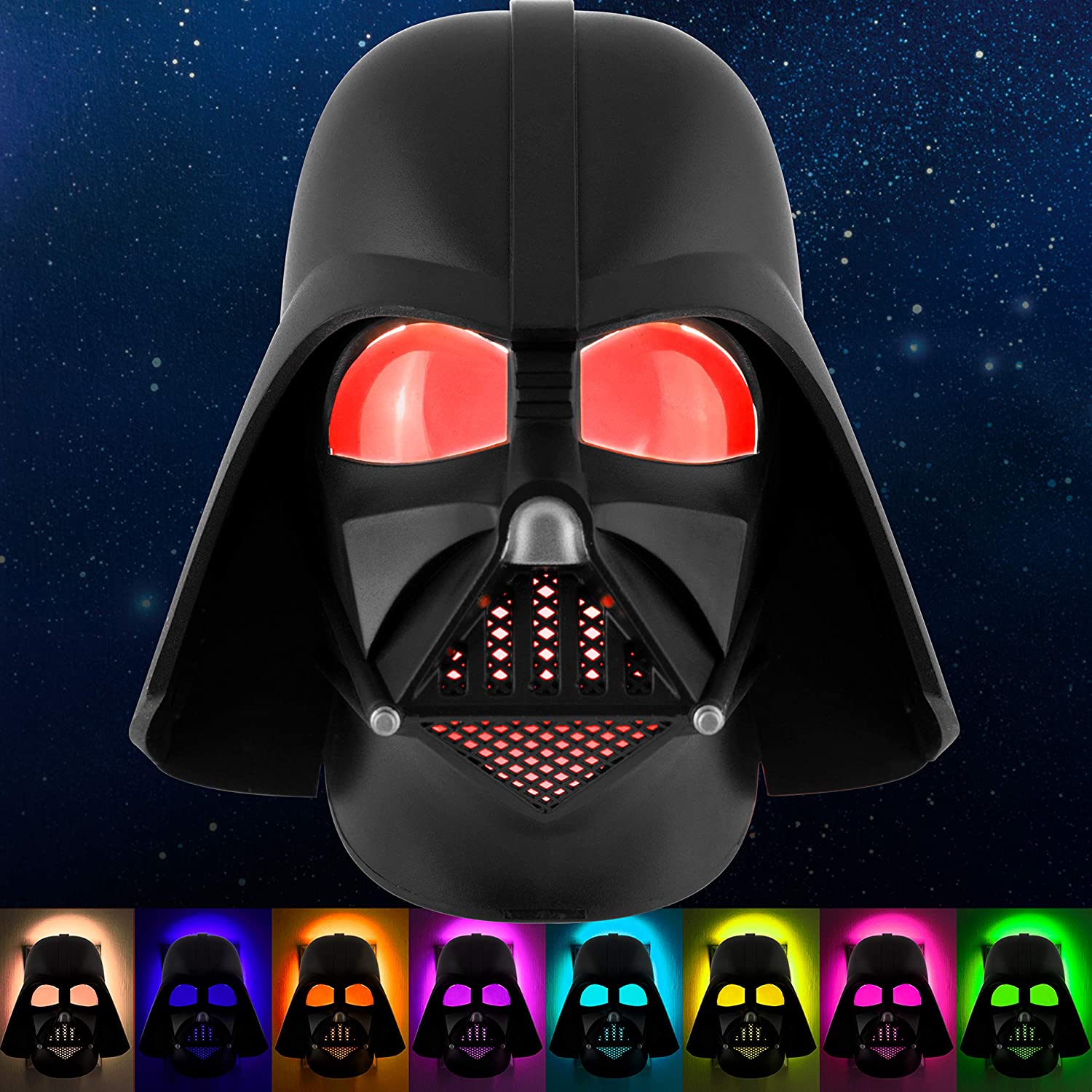 Star Wars Darth Vader LED Night Light, Color Changing, Collector’s Edition, Dusk-to-Dawn Sensor, Plug-in, Disney, Galaxy, Ideal for Bedroom, Bathroom, Nursery, Hallway, 43428