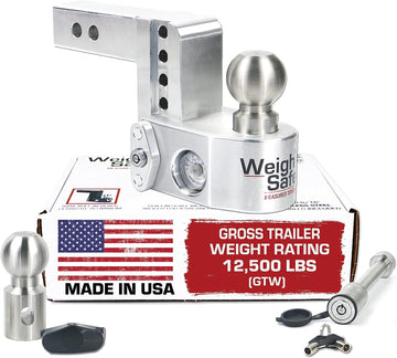 Weigh Safe Adjustable Trailer Hitch Ball Mount - 4" Drop Hitch for 2" Receiver w/ 2 pc Keyed Alike Lock Set, Premium Aluminum Trailer Tow Hitch w/Built in Weight Scale for Anti Sway, 12,500 lbs GTW 4" Drop Hitch 2 Piece Keyed Alike Lock Set
