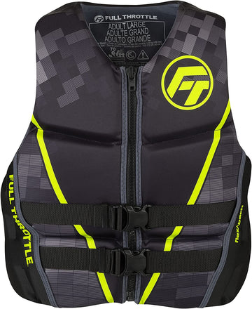 Full Throttle Adult Rapid Dry Flex Back Life Jacket, Green, Large