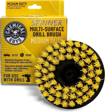 Chemical Guys ACC507 Medium Duty Spinner Multi-Surface Drill Brush Attachment (Fits Any Standard Drill - Power Scrubber Removes Stains & Cleans Floor Mats, Upholstery & Carpets), Yellow