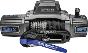 Superwinch 1712201 SX12SR 12V DC Winch 12,000 lb/5,443 kg Single Line Pull with Hawse Fairlead, 3/8in x 85ft Synthetic Rope, Corded Handheld and Wireless Remote 12,000lb Synthetic Rope
