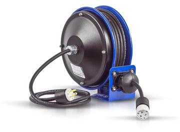Coxreels PC10-3012-A Compact Power Cord Reel, PC10 Series 12/3 x 30’ Single INDL - Space-Saving Design with Easy-Access Cover and Spring Motor - Heavy-Duty Steel Construction, Made in The USA, Blue 12 AWG Single Receptical