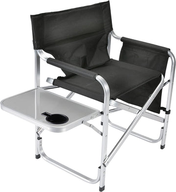 Faulkner Aluminum Director Chair with Folding Tray and Cup Holder, Black