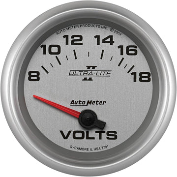 Auto Meter 7791 Ultra-Lite Pro II 2-5/8-Inch 8-18V Short Sweep Electric Voltmeter