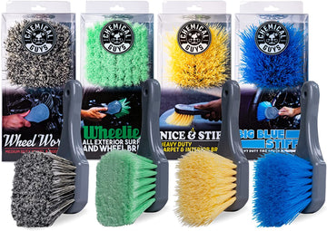 Chemical Guys All Duty Brush Kit, ACCG09 Wheel Works Brush + ACCG02 Nice & Stiff Heavy Duty Carpet & Interior Brush + ACCG05 Big Blue Stiffy Heavy Duty Brush + ACCG08 Wheelie Exterior Surface Brush All Duty Kit