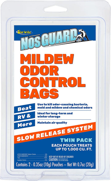 STAR BRITE NosGUARD SG Mildew Odor Control Bags - Slow Release - Long Term Seasonal Storage for Car, Boat, RV or Vacation Home Twin Pack