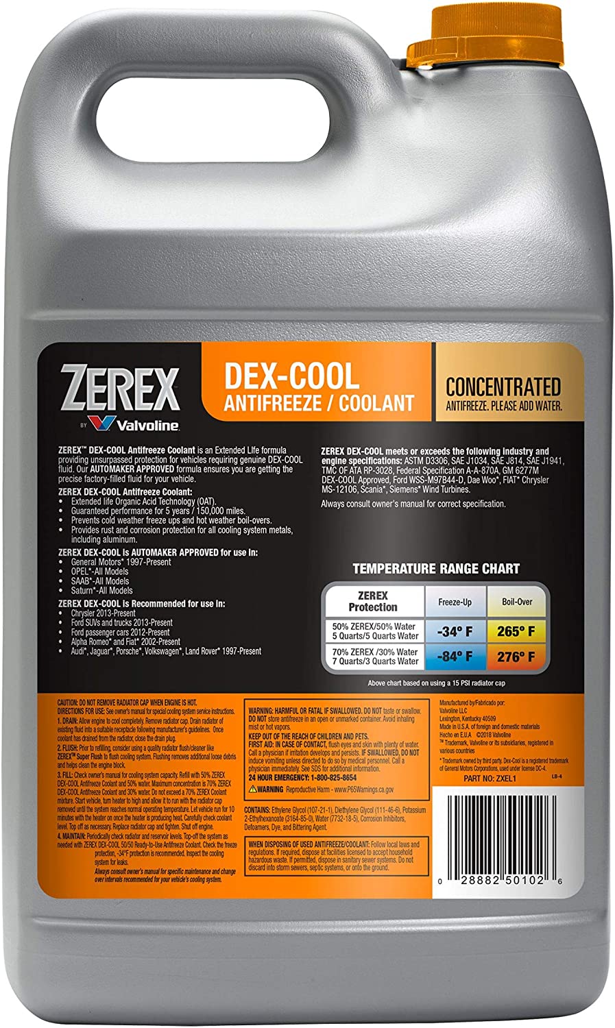 Zerex ZXEL1 DEX-Cool Antifreeze/Coolant - 1 Gal (128 Oz)