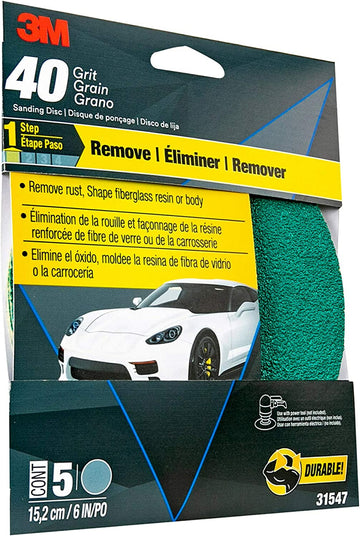 3M 31547 Stikit Green Corps 6" 40E Grit Disc 6 Inch, (Pack of 5)
