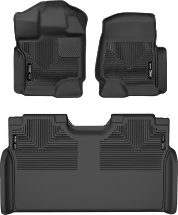Husky Liners Weatherbeater Series | Front & 2nd Seat Floor Liners - Black | 94041 | Fits 2015-2022 Ford F-150 SuperCrew Cab w/o Fold Flat Storage 3 Pcs Black Weatherbeater Front & 2nd Seat Floor Mats SuperCrew Floor Liners