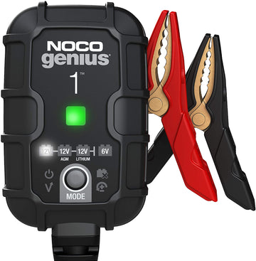 NOCO GENIUS1, 1-Amp Fully-Automatic Smart Charger, 6V And 12V Battery Charger, Battery Maintainer, Trickle Charger, And Battery Desulfator With Temperature Compensation