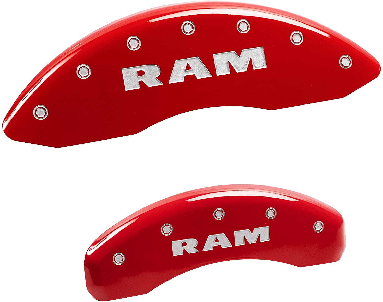 MGP Caliper Covers 55001SRAMRD 'RAM' Engraved Caliper Cover with Red Powder Coat Finish and Silver Characters, (Set of 4)