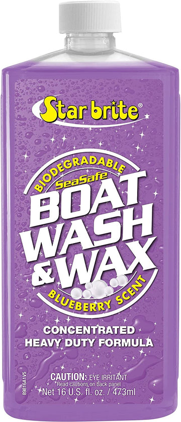 STAR BRITE Boat Wash & Wax - Heavy Duty Concentrate - Clean, Shine & Protect in One Easy Step - Blueberry Scent - 16 OZ (089816)