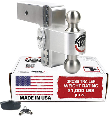 Weigh Safe 180 Hitch LTB6-3 6" Drop Hitch, 3" Receiver 21,000 LBS GTW - Adjustable Aluminum Trailer Hitch Ball Mount & Stainless Steel Combo Ball, Dual Pin Keyed Lock 6" Drop Hitch with Stainless Steel Combo Ball