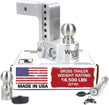 Weigh Safe Adjustable Trailer Hitch Ball Mount - 6" Drop Hitch for 2.5" Receiver w/ 2 pc Keyed Alike Lock Set, Premium Aluminum Trailer Tow Hitch w/ Built in Weight Scale for Anti Sway, 18,500 lbs GTW 6" Drop Hitch 2 Piece Keyed Alike Lock Set
