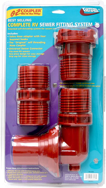 Valterra F02-3303 EZ Coupler Red 3-Piece System Including Valve Adapter, Coupler and Sewer Adapter