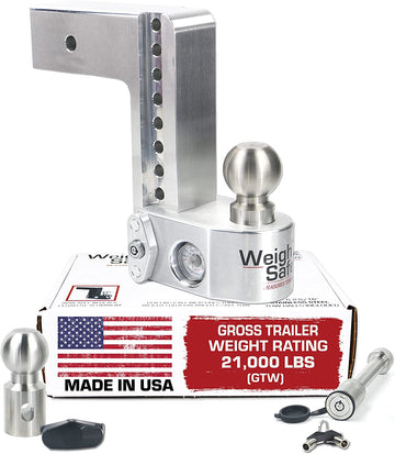 Weigh Safe WS8-3-KA 8" Drop Hitch, 3" Receiver 21,000 LBS GTW - Adjustable Aluminum Trailer Hitch Ball Mount w/Built-in Scale, 2 Stainless Steel Balls, Keyed Alike Key Lock and Receiver Pin 8"Drop- & LifeTime Gauge Warranty