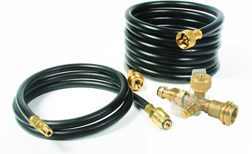 Camco 59123 RV Propane Brass Tee with 4 Ports and Extension Hose Propane Brass Tee with 5' and 12' Hose