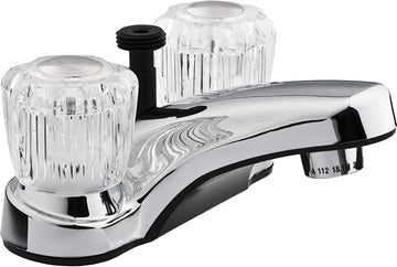 Dura Faucet (DF-PL720A-CP) RV Bathroom Faucet with Crystal Acrylic Knobs and Shower Hose Diverter (Chrome) Crystal Acrylic Knobs Chrome Polished