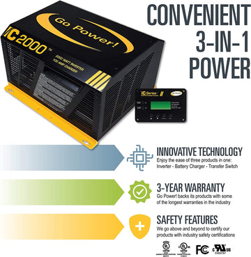 Go Power! GP-IC2000-12-PKG Pure Sine Wave Inverter (2000 Watt with 100 amp Charger Includes ICR-50 Remote)