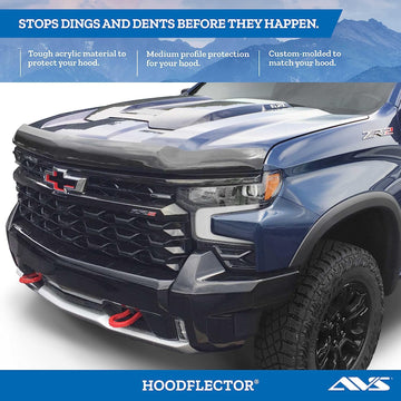 Auto Ventshade [AVS] Hoodflector/Bug Shield | 2019-2023 Chevrolet Silverado 1500, Includes 2022 LTD, (excludes ZR2, L), Medium Profile - Smoke, 1 pc. | 21956