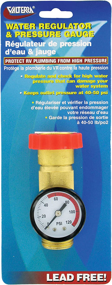Valterra A01-1124VP Brass Water Regulator/Gauge Combo (Carded)